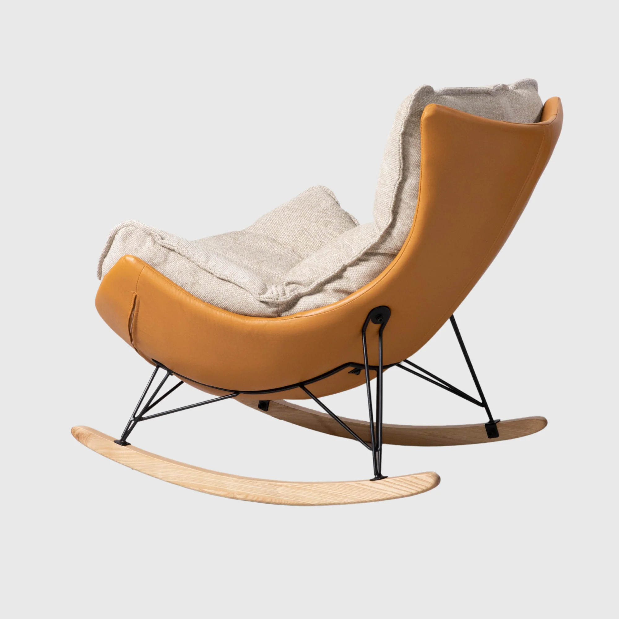 Leather and Linen Rocking Chair - Image 3