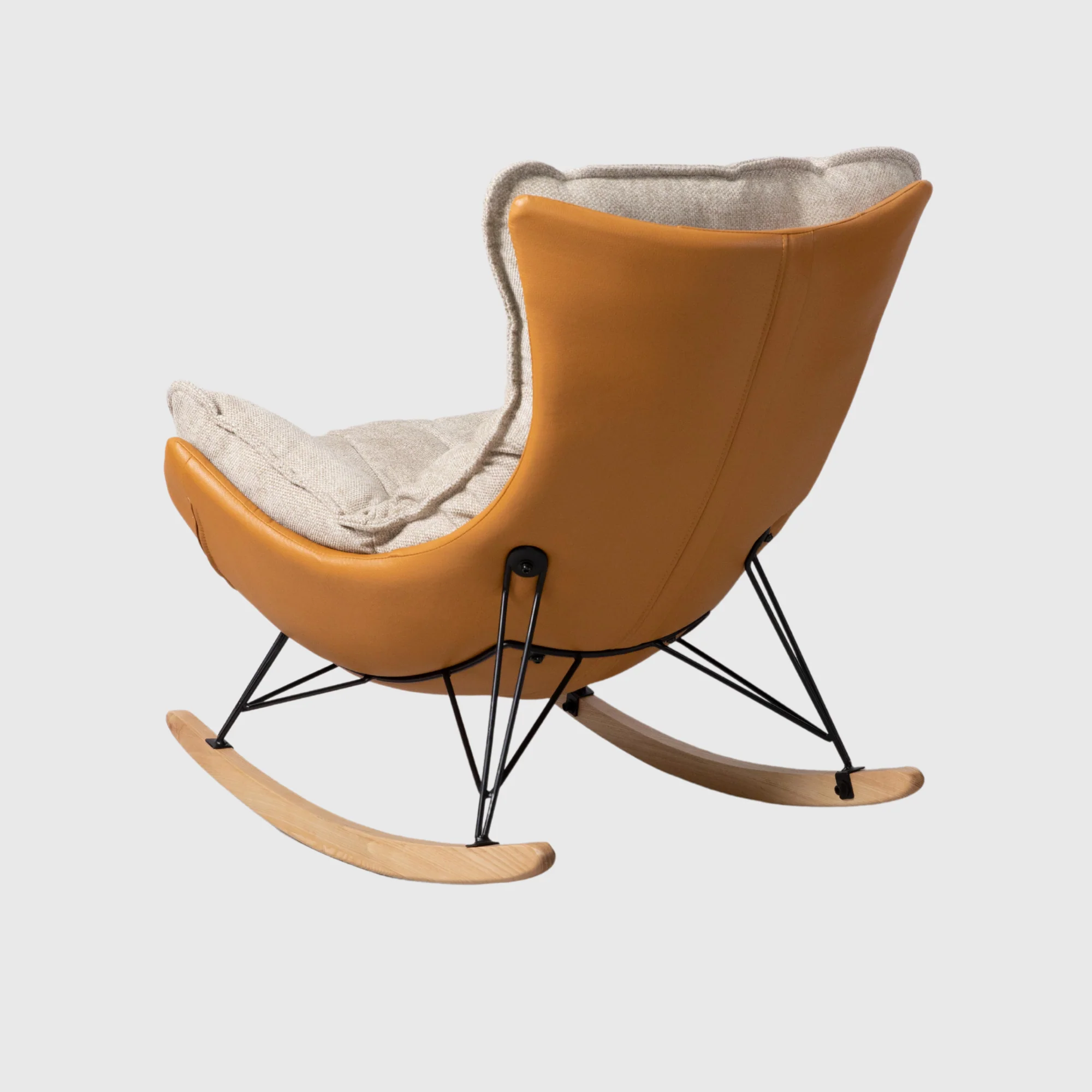 Leather and Linen Rocking Chair - Image 4