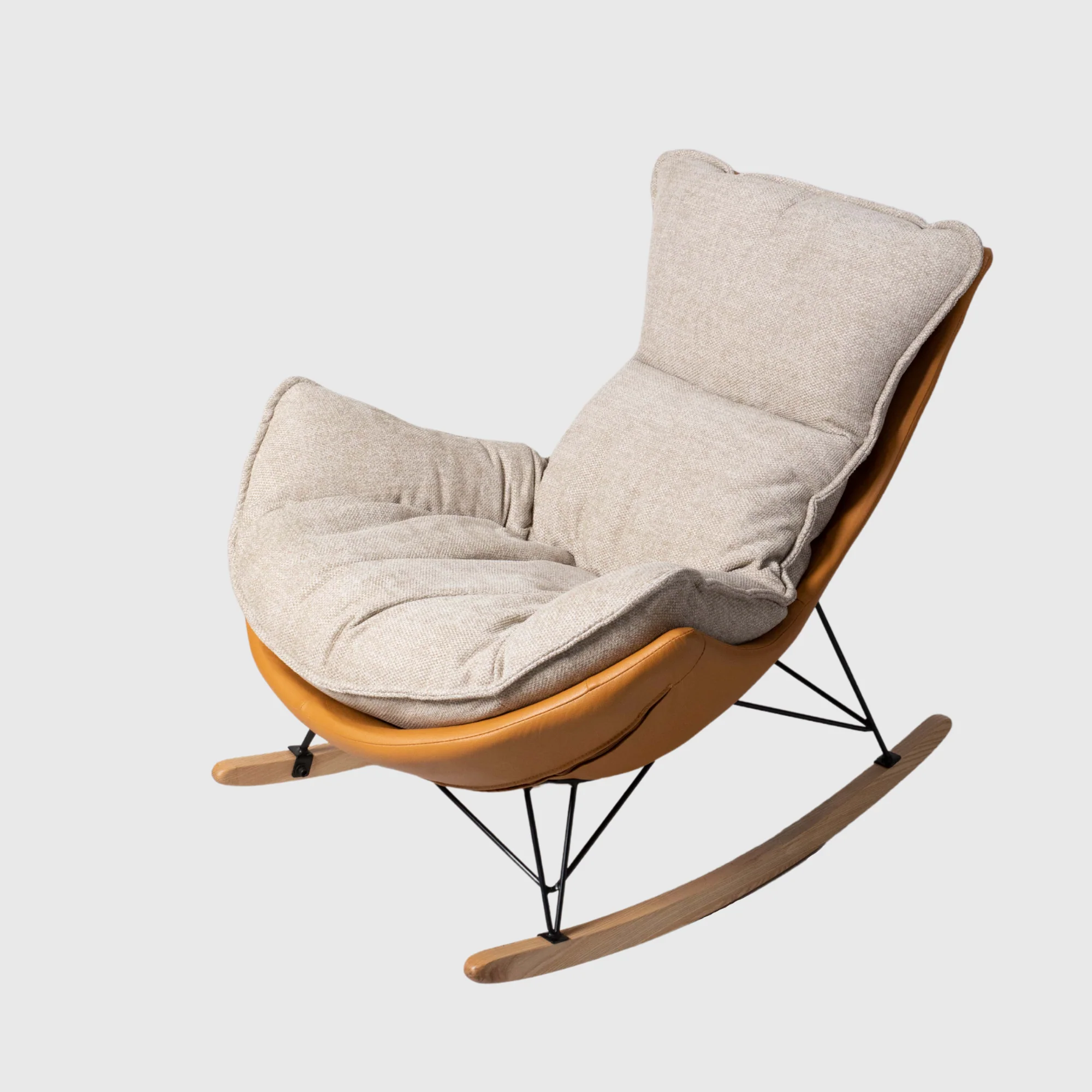 Leather and Linen Rocking Chair - Image 5