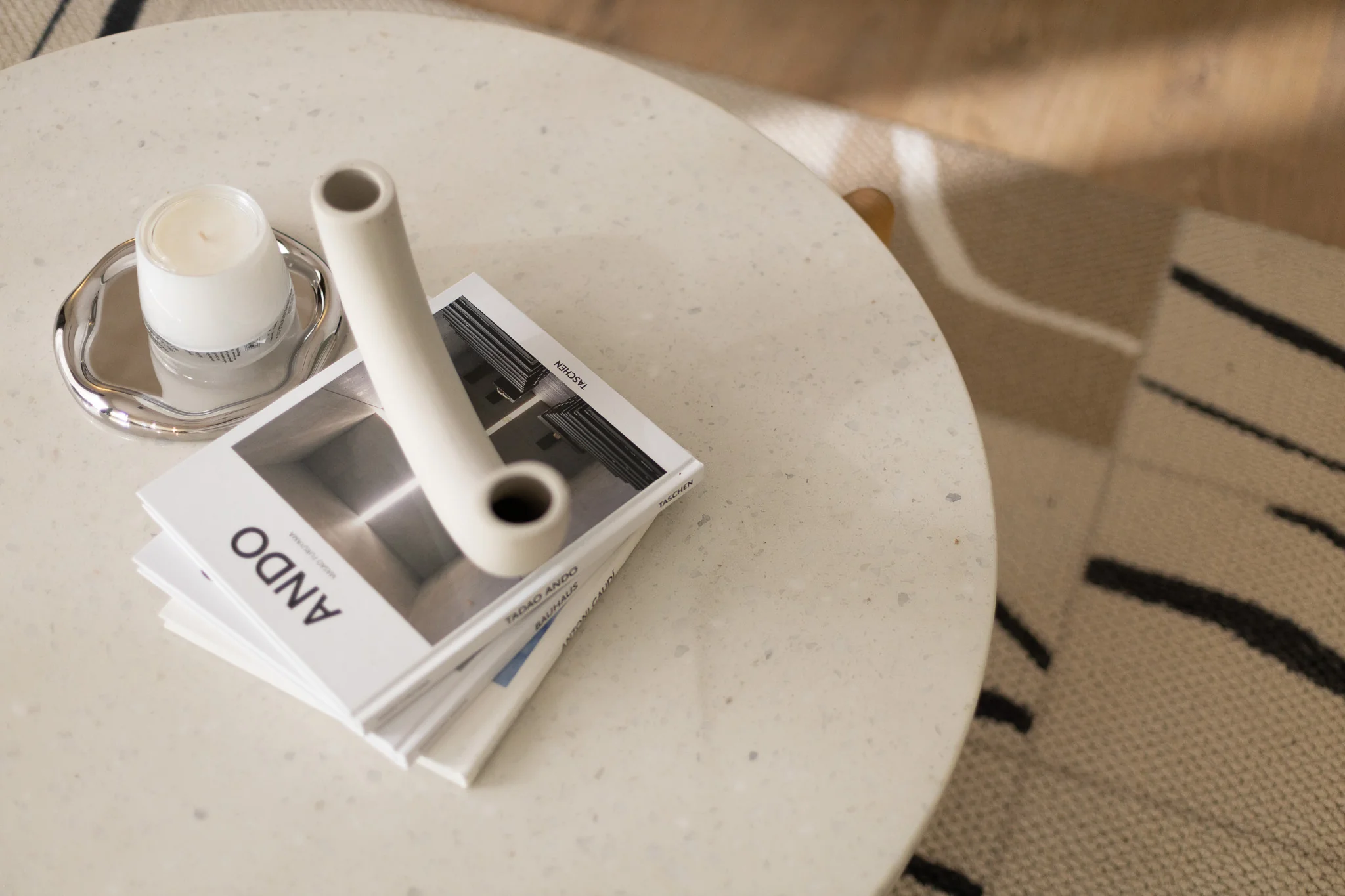 Terrazzo and Wood Round Coffee Table - Image 10