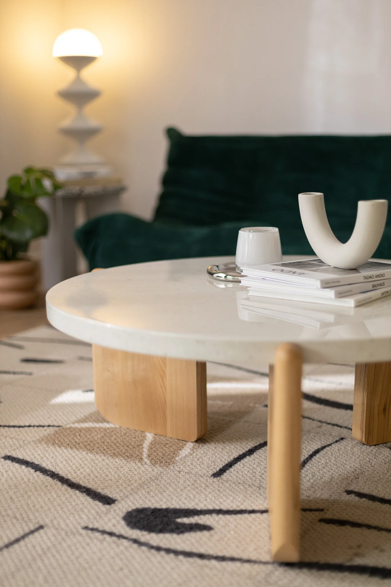 Terrazzo and Wood Round Coffee Table - Image 11