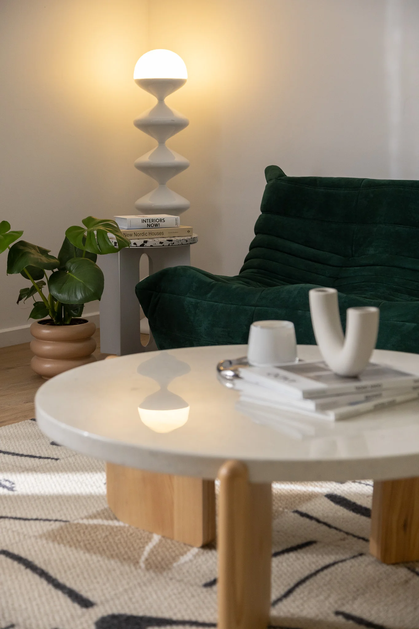 Terrazzo and Wood Round Coffee Table - Image 15