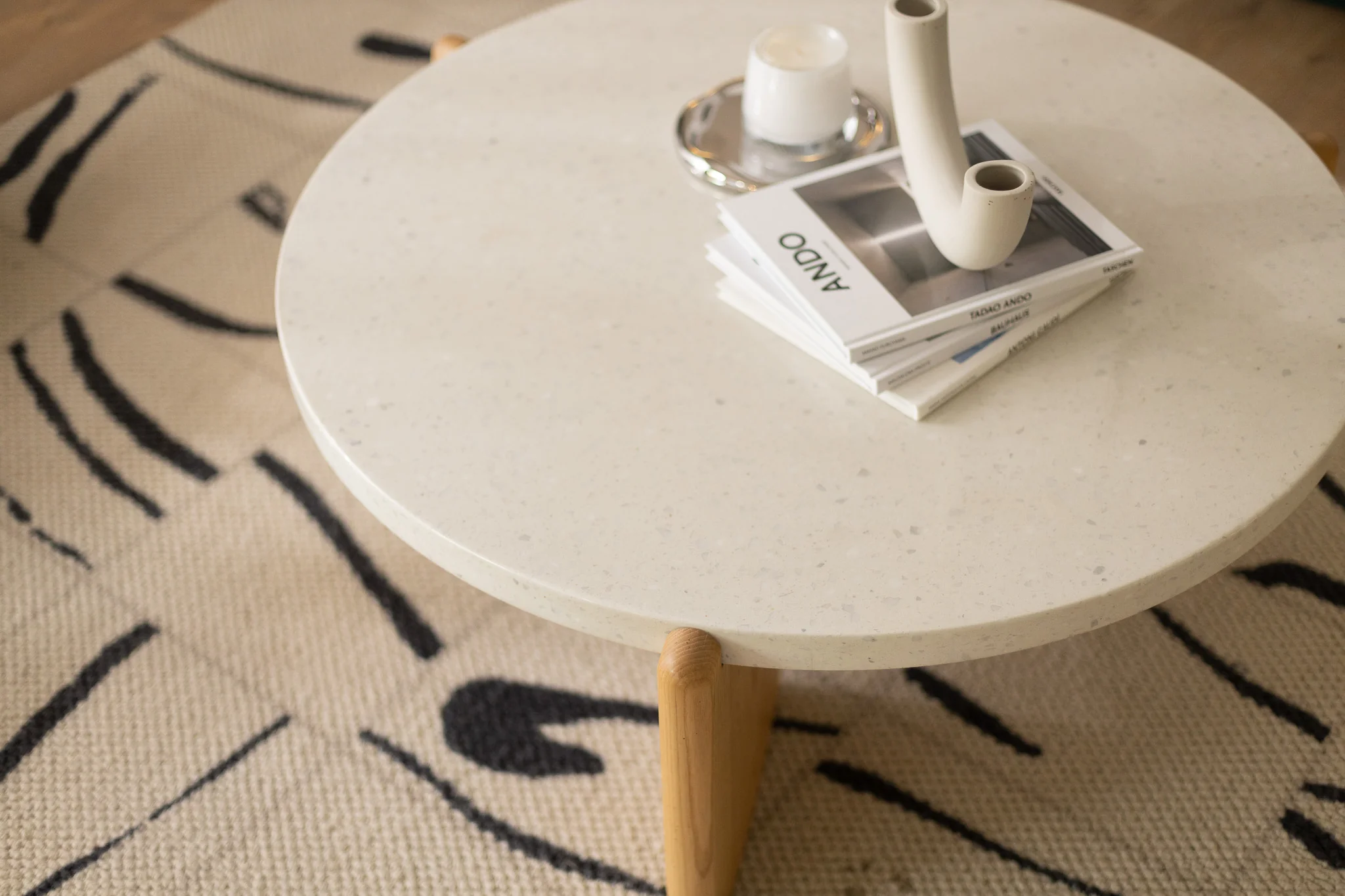 Terrazzo and Wood Round Coffee Table - Image 4
