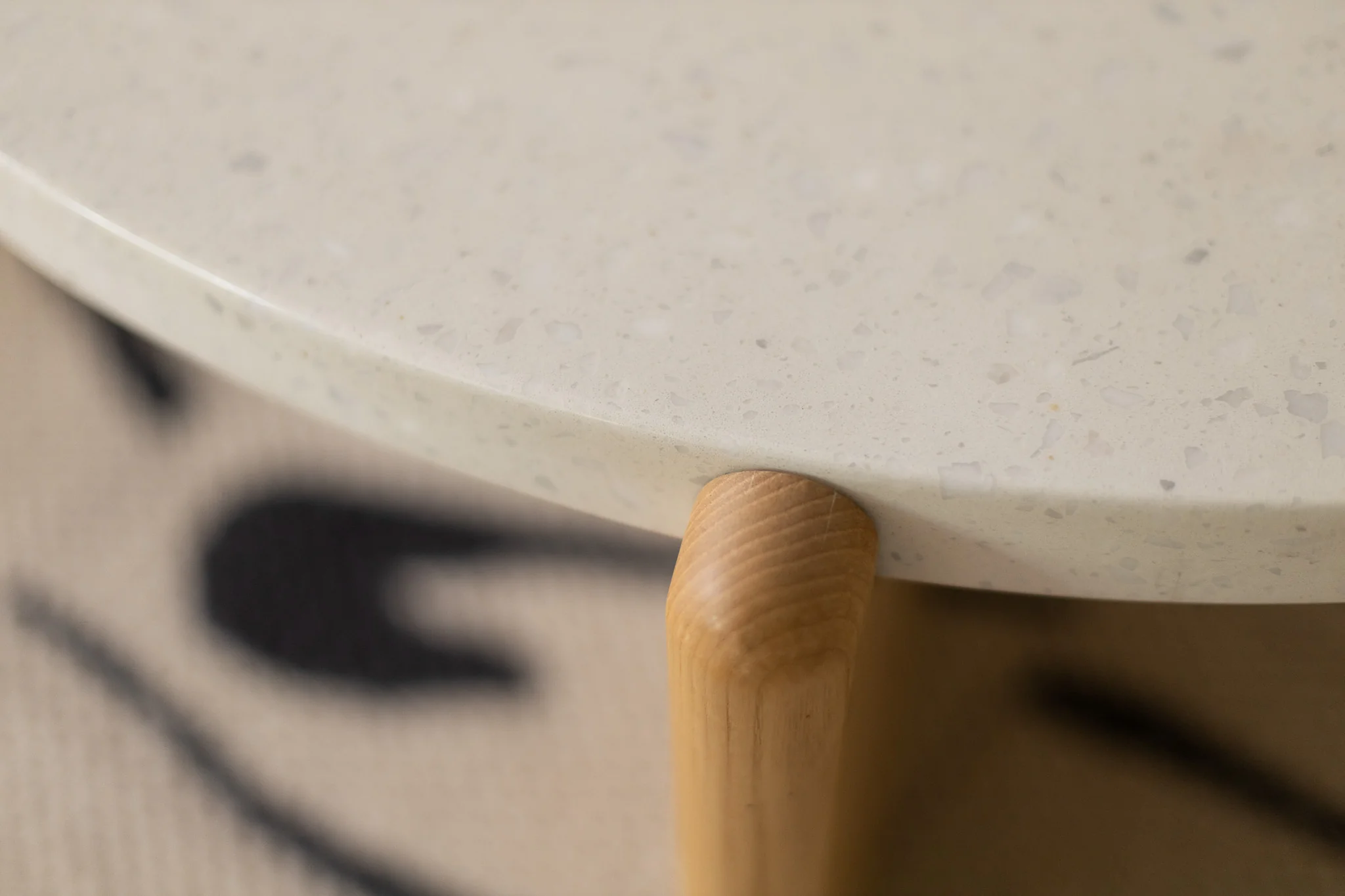 Terrazzo and Wood Round Coffee Table - Image 8